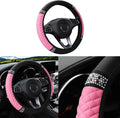 Bling Car Steering Wheel Cover, 15 Inch Rhinestones Soft Leather Elastic Steering Wheel Protector, Sparkly Crystal Diamond for Women Girls, Car Interior Accessories for Most Cars (Pink)