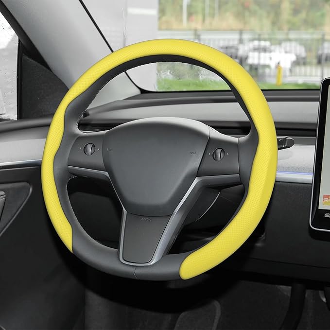 frani Leather Steering Wheel Cover, Universal 15 Inch Premium Non-Slip Steering Wheel Cover Yellow