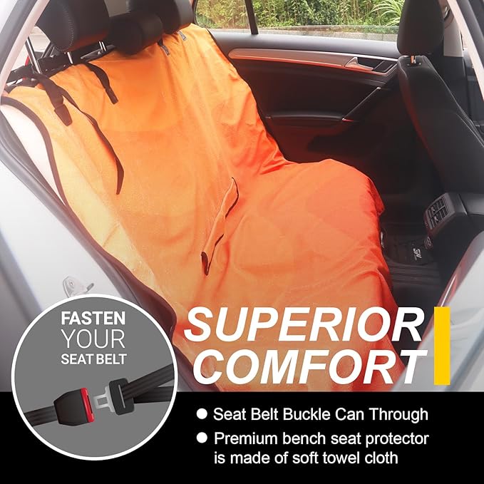 LoyaGour Back Seat Cover for Car Trucks Van SUV,Waterproof Rear Bench Towel Seat Covers for Dogs and Kids,Automotive Backseat Protector (Orange)