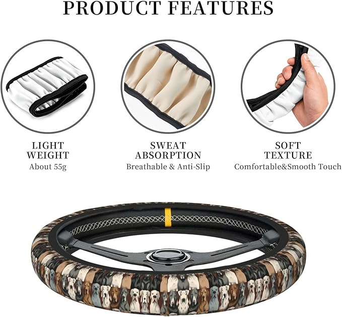 Great Dane Colors Pattern Universal Fit Steering Wheel Cover for Car, Truck, and SUV, Durable Steering Wheel Protection