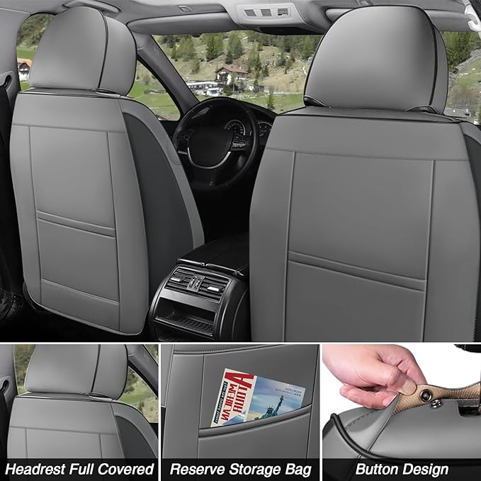 BYXN Car Seat Covers for Jeep Wrangler 2000-2026,Breathable Nappa Leather Car Seat Protector,Full Seat Cover with Pillow Automotive Seat Cushion with Airbag Compatible(5 Seats,Gray-Black)