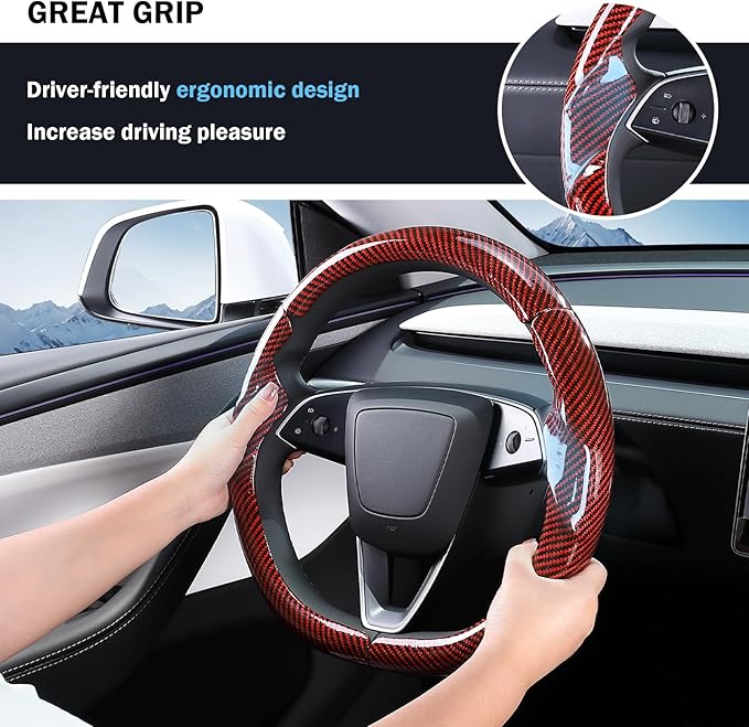 Steering Wheel Cover for Tesla Model 3 Highland(2024-Present)/ Model Y Juniper(2025-Present),Anti-Slip,Comfortable Grip,Breathable,Customized for Tesla Model 3/Y Accessories,Bright Red