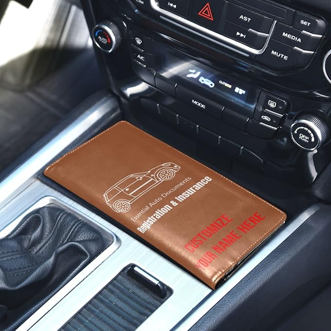 Custom Car Registration and Insurance Card Holder Personalized Leather Glove Box Organize Men Women Wallet Accessories Case for Cards, Essential Document Driver License Terracotta