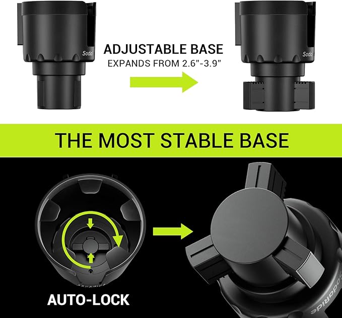 SodaRide Car Cup Holder Expander 2 Pack with Large Size Detachable Food Tray, Car Drink Holder Adapter with Solid Base - Fits Yeti, Hydro Flask, 32/40 oz, Road Trip Essential Car Travel Accessories