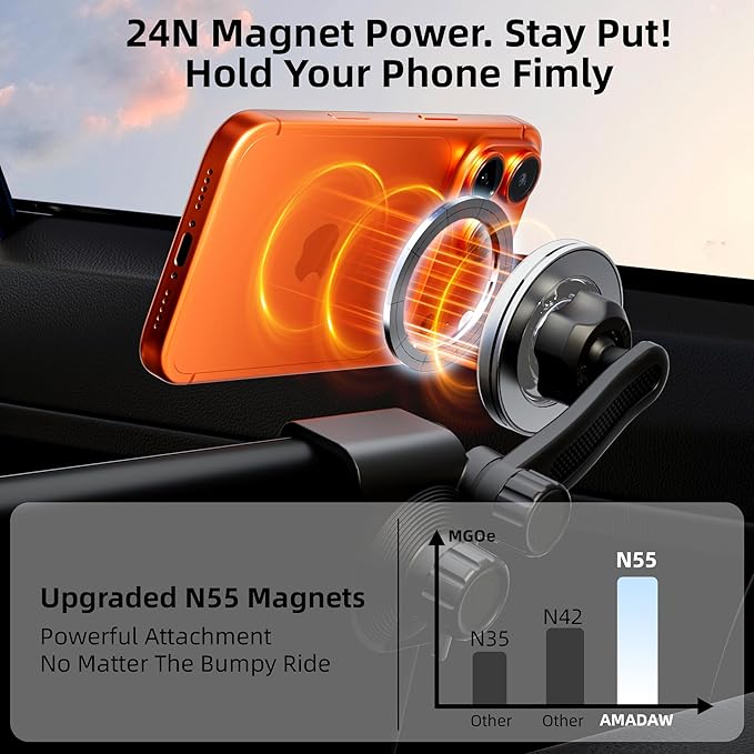2026 Upgrade Tesla Phone Mount [Non-Adhesive Version] [N55 Strongest Magnet] Hands-Free No-Drop for Magsafe, Fits for Tesla Model Y/3/X/S/Cybertruck, Compatible with iPhone 17/16/15 All Phones