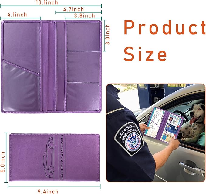 Kewucn Car Registration and Insurance Card Holder, Leather Auto License Document Glove Box Compartment Organizer, Essentials Vehicle Wallet Case for Driver License, ID Card (Purple)