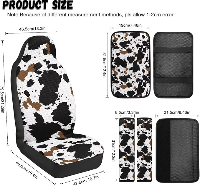 Oramclsy Cow PU Breathable Car Seat Covers Full Set with Armrest Pad PU Breathable Seat Belt Cover 5 Pack Set Accessories Universal SUV Truck