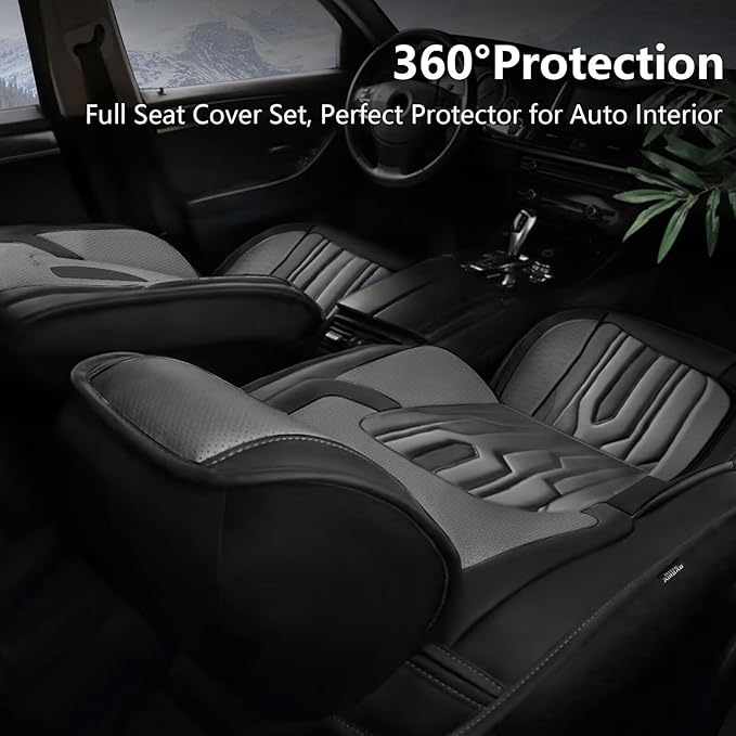 YORKENIC Fit for VW Volkswagen Jetta Seat Covers Front Set 2007-2025: Breathable Leather Car Seat Covers Compatible Airbag (2 Front Set, Black & Grey)