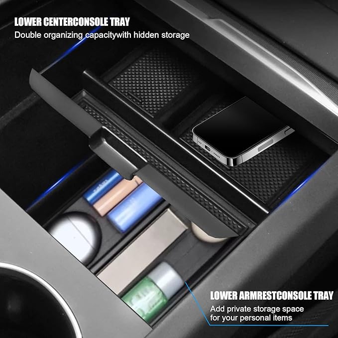 10PCS All-weather Center Console Organizer & Screen Protector Kit for Tesla Model 3 Highland 2024-2026,Includes Storage Boxes,Camera Cover,Cup Holder,Charging Pad & Mirror Frame Interior Accessories