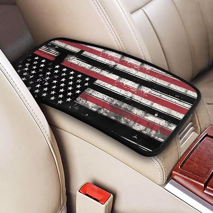 Retro American Flag Console Armrest Cover Pads Armrest Cushion Protector Car Interior Accessories Patriot Car Center Console Cushion Pad for SUV, Truck, Sedans