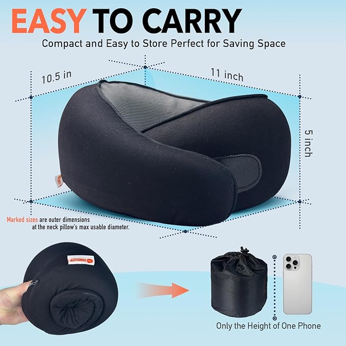 HWGIZP Travel Pillow | High-Density Memory Foam Pillow with 360° Surround Support. Ergonomically Designed. Ideal for Airplane Travel and Home Use.