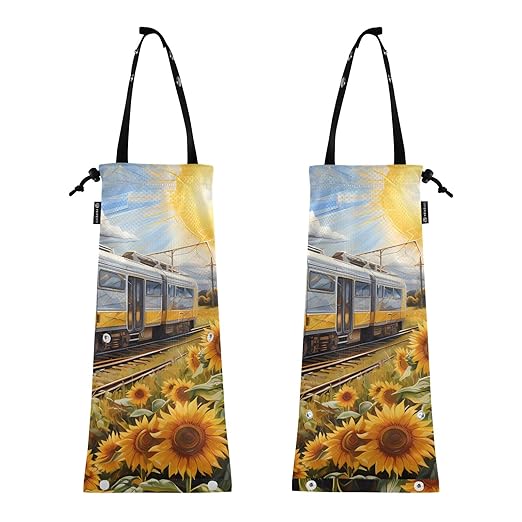 ALAZA Hanging Car Trash Bags Garbage Bag Trash Can for Back Seat Small Sunflower Train Washable Storage Bag Retractable 2 Pack