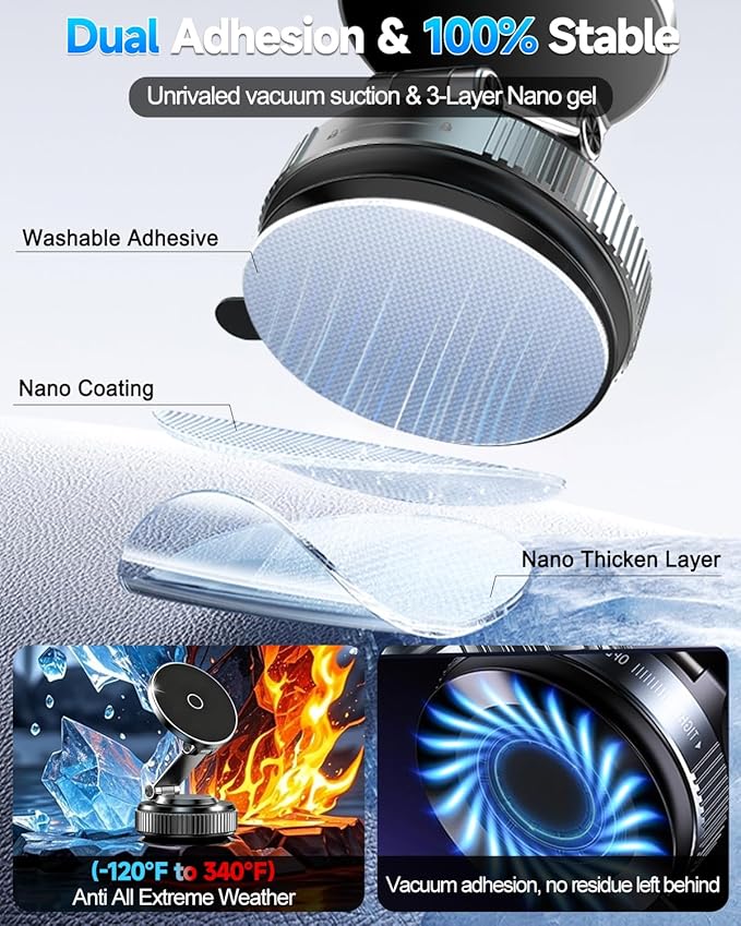 Vacuum Magnetic Car Phone Holder 360° Strongest 120LBS Ultra Suction Cup Phone Mount for MagSafe Dashboard Cell Phone Holders for Your Car/Gym/Mirror Bracket for iPhone 17 & Android, Car Accessories