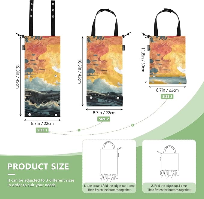 ALAZA Hanging Car Trash Bags Garbage Bag Trash Can for Back Seat Small Sun Wave Washable Storage Bag Retractable 2 Pack