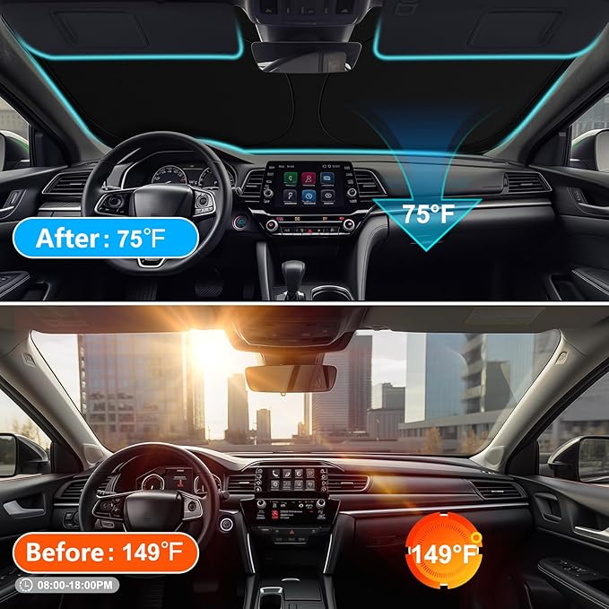 SHINEHOME Car Windshield Sun Shade for 2018-2024 2025 2026 Honda Accord Front Window Sun Visor Reflector 210T Blocks UV Rays Foldable Sunshade Car Interior Protection Accessories
