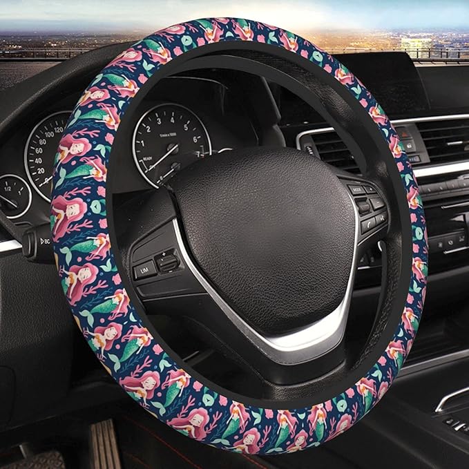 Little Merry Mermaids Neoprene Steering Wheel Covers Women Men Car Accessories, Universal 15 Inch Fit Auto, Suvs, Truck
