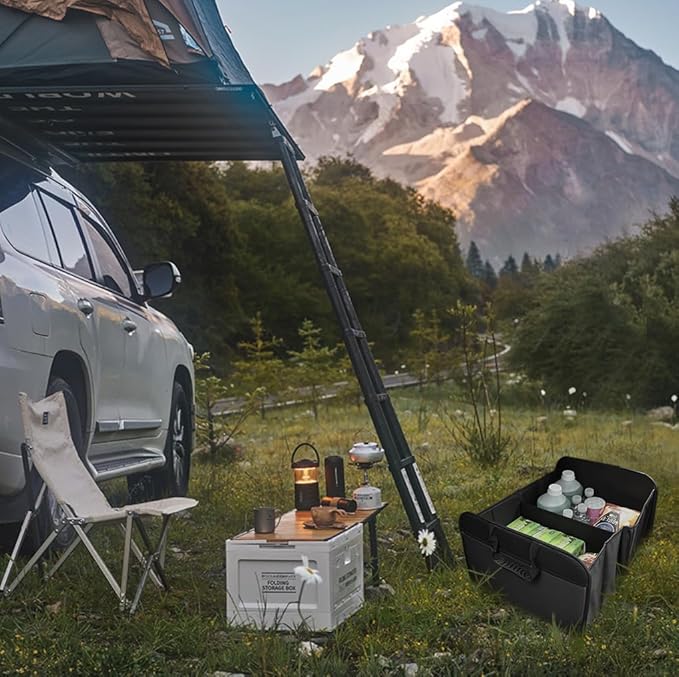 Zenithide Car Trunk Organizer with, Collapsible Car Trunk Storage Organizer, Car Organizer and Storage for SUV, Truck, Sedan 21.7x17.7x13.4 Inches (Black)