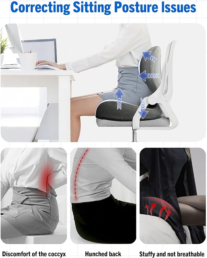 Upgraded Seat Cushion Premium Ergonomic Memory Foam, Lumbar Support Pillow for Office Chair, Memory Foam Car Seat Cushion with L-Shaped Ergonomic Design for Car, Truck, Desk, Chairs, Office Seat