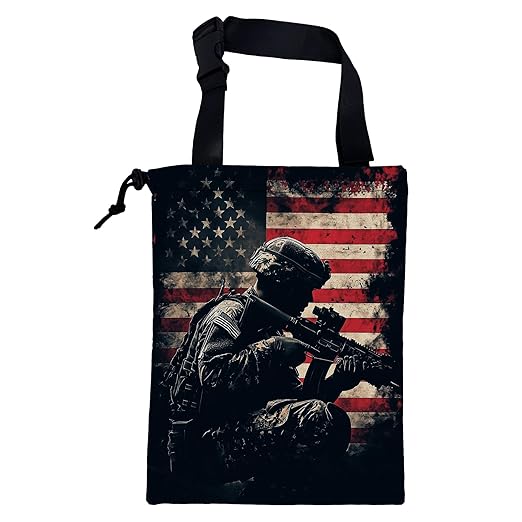 KXWQTRDD Car Garbage Bag American Soldier Holding Rifle Drawstring Car Trash Bag Hanging for Back Seat with Adjustable Buckle Canvas Vehicle Trash Can Easy-to-Install