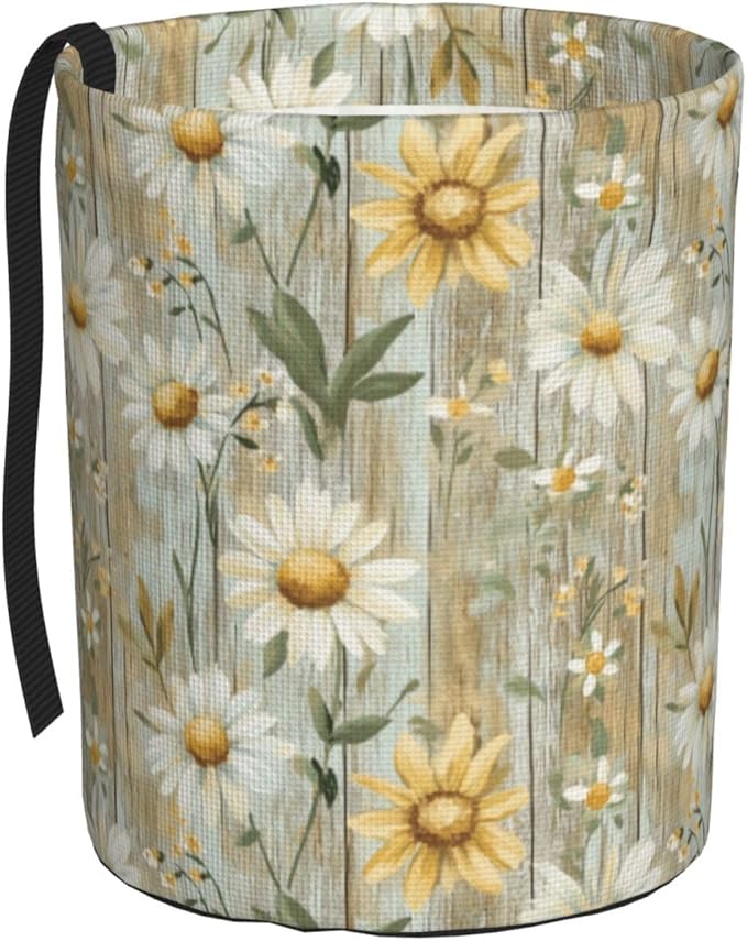 Watercolor Daisy Car Trash Can,Car Accessories Waterproof Car Organizer Foldable Portable Trash Bin Can Be Hung on The Back Seat Garbage Can for Various Cars