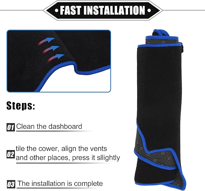Dashboard Cover Compatible for Cadillac CTS 2004-2009, Non-Slip Polyester Black Blue Dash Cover Mat Dash Board Protector Cover