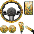 Hummingbird Print Steering Wheel Cover Car Accessories for Women Yellow Sunflower Car Interior Decor Cup Coaster Cars Armrest Cover Suit for Most SUV Vans Trucks