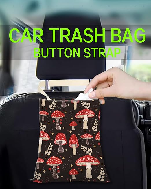 ANKVRP Car Trash Can, Durable Hanging Car Trash Garbage Bag, Cute Automotive Garbage Cans Organizer, Cute Red Mushroom
