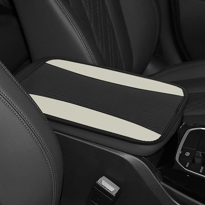 Hovom Car Center Console Cover, 12.72"×7.15" Leather Armrest Cover for Cars, Stylish Auto Armrest Cushion Pad, Anti-Scratch Vehicle Arm Rest Protector, Universal Interior Car Accessories (White)