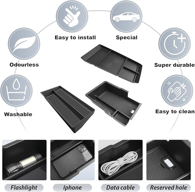 SKTU 3-Pack for 2025 2026 Chevy Equinox Center Console Organizer for 2025 2026 Chevrolet Equinox (LT/ACTIV/RS) Chevy Equinox 2025 2026 Accessories Console Tray Lower Console Tray Dashboard Organizer