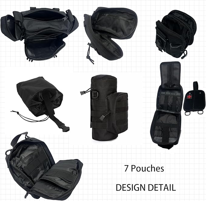 MEAUTELE 8 Pack Tactical Molle Car Seat Back Organizer Vehicle Panel with 7 Detachable Molle Pouch for Car Truck Ford Jeep Vehicle Automotive Organizer For Man Combined On Demand (7 Pouches)