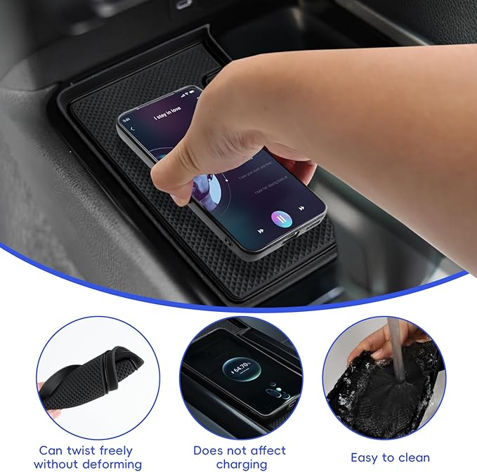 Auovo Wireless Charging Mat Compatible with 2025 2026 Toyota Camry Accessories Silicone Center Console Non-Slip Phone Charging Protective Mat Pad Interior Trim (Black Version 1)