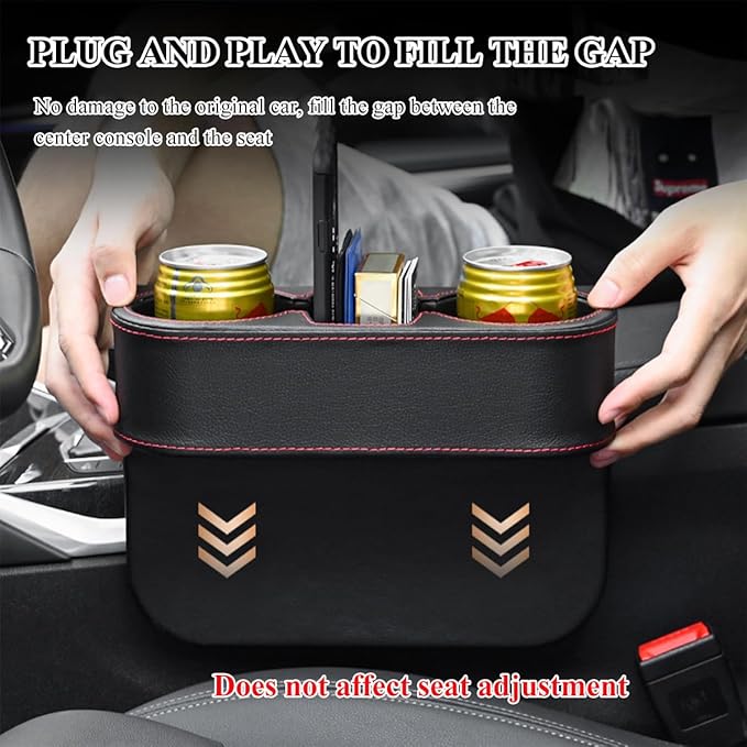 Car Cup Holder Gap Filler Organizer, Multifunctional Auto Front Console Gap Filler with Cup Holder, Leather Extra Cup Holder Storage Box for Car Truck SUV, Car Accessories (Brown)