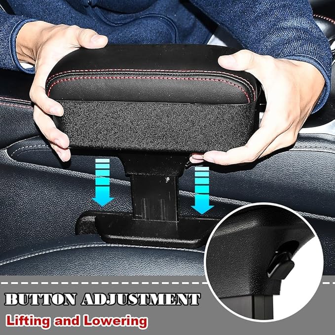Automotive Armrests, Car Seat Gap Filler Organizer, Car Middle Center Console Arm Rest Cushion Extender with Cup Holder, Forearm Wrist Support Pad Adjustable Lift Elbow Tray (Black red line)