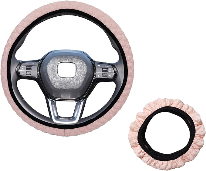 Elastic Stretch Steering Wheel Cover Soft Steering Wheel Protector for Women Girls, Universal 15 inch, Cool in Summer, Microfiber Breathable Ice Silk, Anti-Slip, Easy Carry, Pink