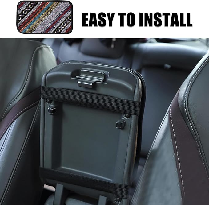 Car Center Console Cover, 12.6x7.5 Inch Car Armrest Pad, Boho Style Linen Armrest Seat Box Cover, Auto Armrest Cover Protector for Most Vehicle, SUV, Truck