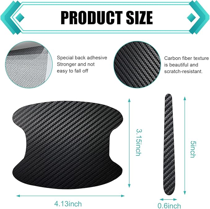 WZP 8PCS Car Door Handle Protectors, Carbon Non-Marking Fiber Handle Scratch Protector, Universal Car Exterior Accessories for Most Vehicles (Black)