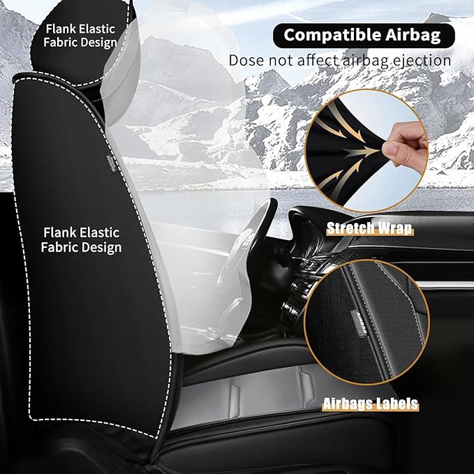 YORKNEIC Seat Covers Full Set Fit for Jaguar E-Pace 2018-2025 Faux Leather Seat Covers Automotive Seat Protectors Cushions (5 Seats,Black&Grey)
