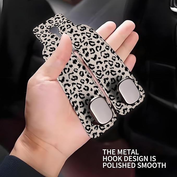 NUGGHU Car Seat Headrest Hook, Universal Leather Cute Hanger Holder Hook, Storage Organizer Interior Accessories for Purse Bags Handbag Luxury Grey Leopard