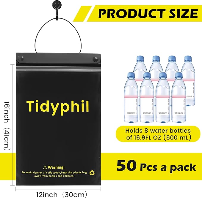 50 PCS Disposable Car Trash Bags Hanging, Leak-proof, Odor Seal. 2 Gallon Car Garbage Bags, Big Capacity. Independent of Car Trash Can, Easy Stick-On Car trash Bin for Car, SUV, Truck, Stroller.