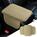 Car Center Console Cover, 11.8"×6.7" Leather Armrest Cover for Cars, Multifunctional Auto Armrest Cushion Pad with Storage Pocket, Universal Arm Rest Protector Car Accessories (Beige)