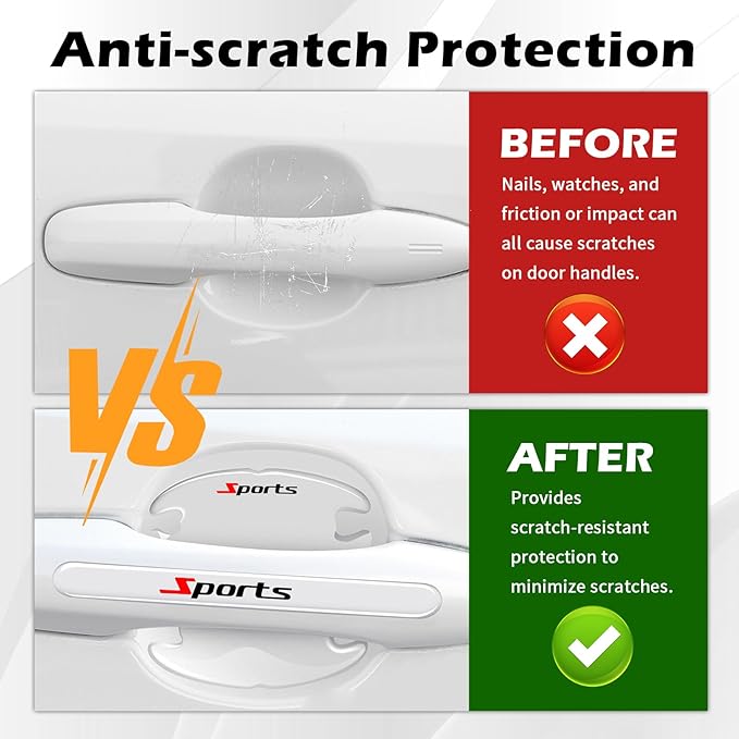 8PCS Car Door Handle Protector Anti-Scratch,Clear Car Door Handle Scratch Protector with Sports Design,Universal Self-Adhesive Cars Handles Protectors for Most Vehicles