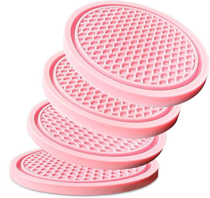 KULOLO Car Cup Holder Coaster 4 Pack - Non Slip & Shockproof,Flexible PVC Rubber Insert for Car/Truck/SUV/Van (2.75"x0.2") Universal Fit Auto Cup Holders Accessories for Women and Man (Pink)