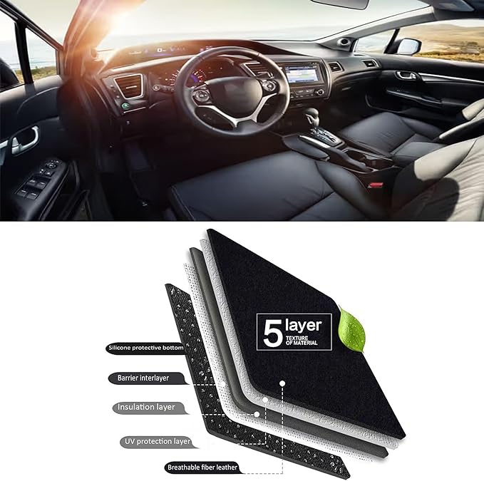 Upgraded Dash Mat for 2012-2015 Honda Civic Polyester Dash Board UV Protection Non-Slip Windshield Reflective Dash Cover Interior Accessory Black