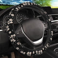 Black and White Daisies Elastic Steering Wheel Cover, Non-Slip Breathable Neoprene Steering Wheel Covers, Women Pink Car Accessories, Universal 15 Inch Fit Auto, Suvs, Truck