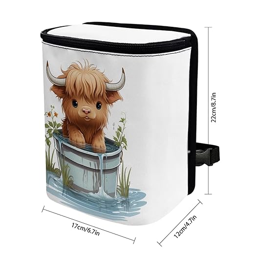 Cute Highland Cow Car Trash Can Easy to Install Hanging Garbage Bin for Back Seat Leak Proof Lightweight Car Garbage Cans Fashion Car Interior Accessories for Most Cars, SUVs