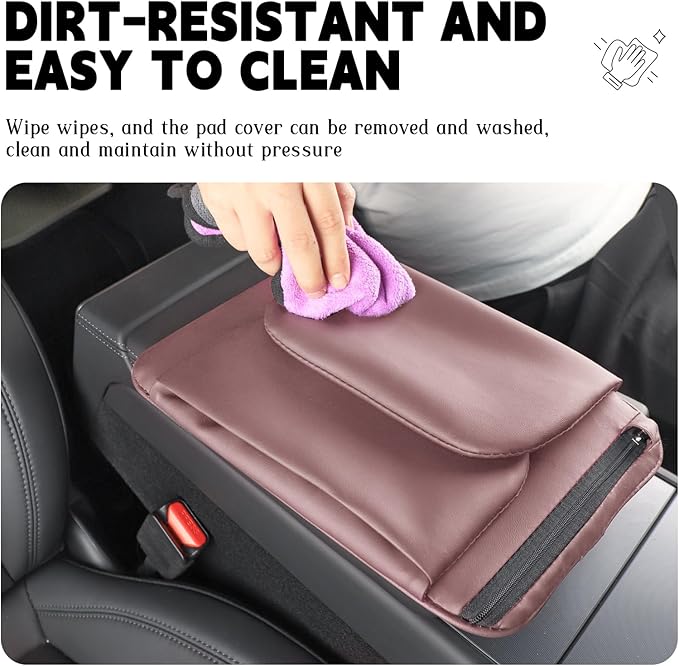 Car Armrest Cover Pad - Nappa Leather Car Center Console Cover with Breathable Holes, Non-Slip Auto Arm Rest Cushion, Universal Car Interior Accessories Fit forTesla Model Y Most Cars, SUVs (Pink)