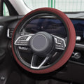Car Steering Wheel Cover, Universal 14.5-15 Inch Wine Leather Steering Wheel Wrap with Better Sport Grip for Men Women, Anti-Slip Breathable Car Interior Accessories for Most Vehicle (Wine)