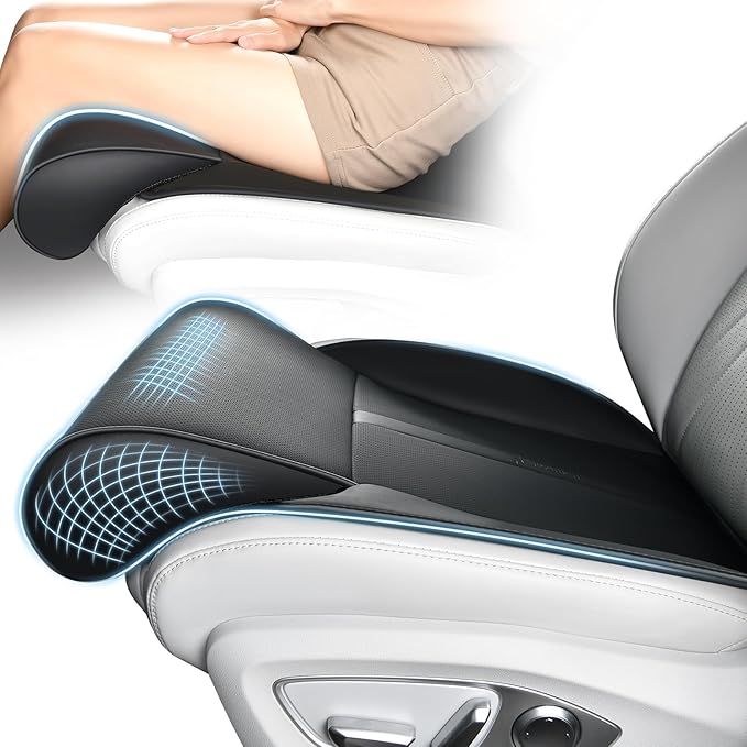 FLORICH Car Seat Extender Leg Support Cushion for Driver Seats Office Chair, Leather Memory Foam Widened seat Cushion for Long Drivers Universal Car Seat Cushion Legs Rest Pads-Black
