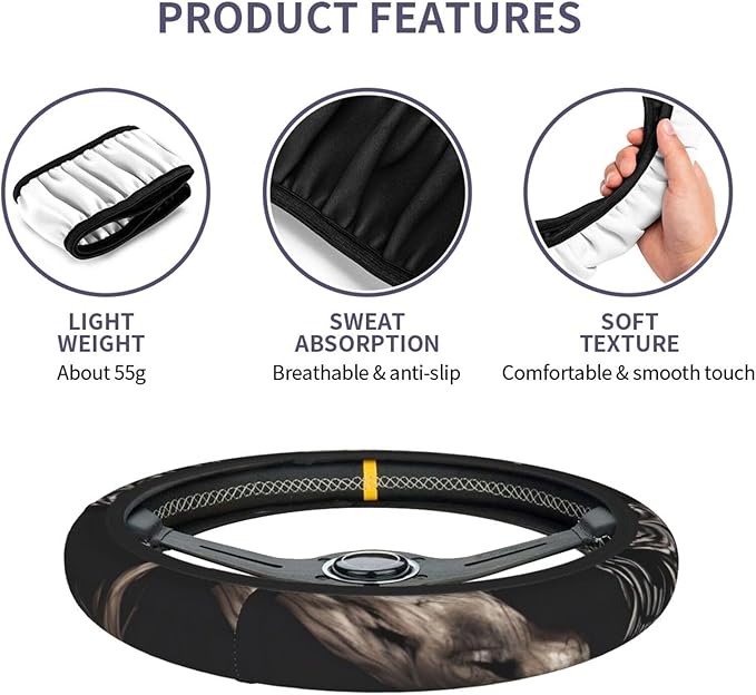 Late Night Owl Steering Wheel Cover. Car Decor,Anti-Slip,Sweat Absorption,Easy Carry, Universal 15 Inch