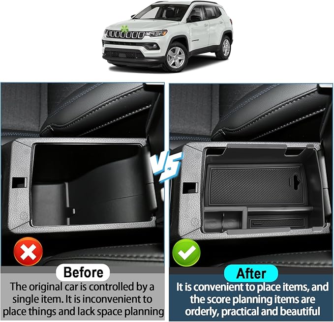 Ruiya 2022-2026 Jeep Compass Center Console Organizer for Jeep Compass Accessories ABS Material Middle Console Organizer Compatible with 2022-2026 Jeep Compass Interior Accessories